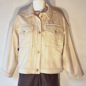 Time & True Wool Blend SZM Cream Boxy Oversized Cropped  Utility Jacket Western